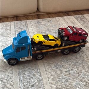 Kids Toy Truck and Car Set - Blue, Yellow, Red
